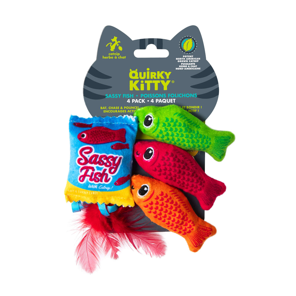 Quirky Kitty Sassy Fish 4-Pack Cat Toys with Catnip