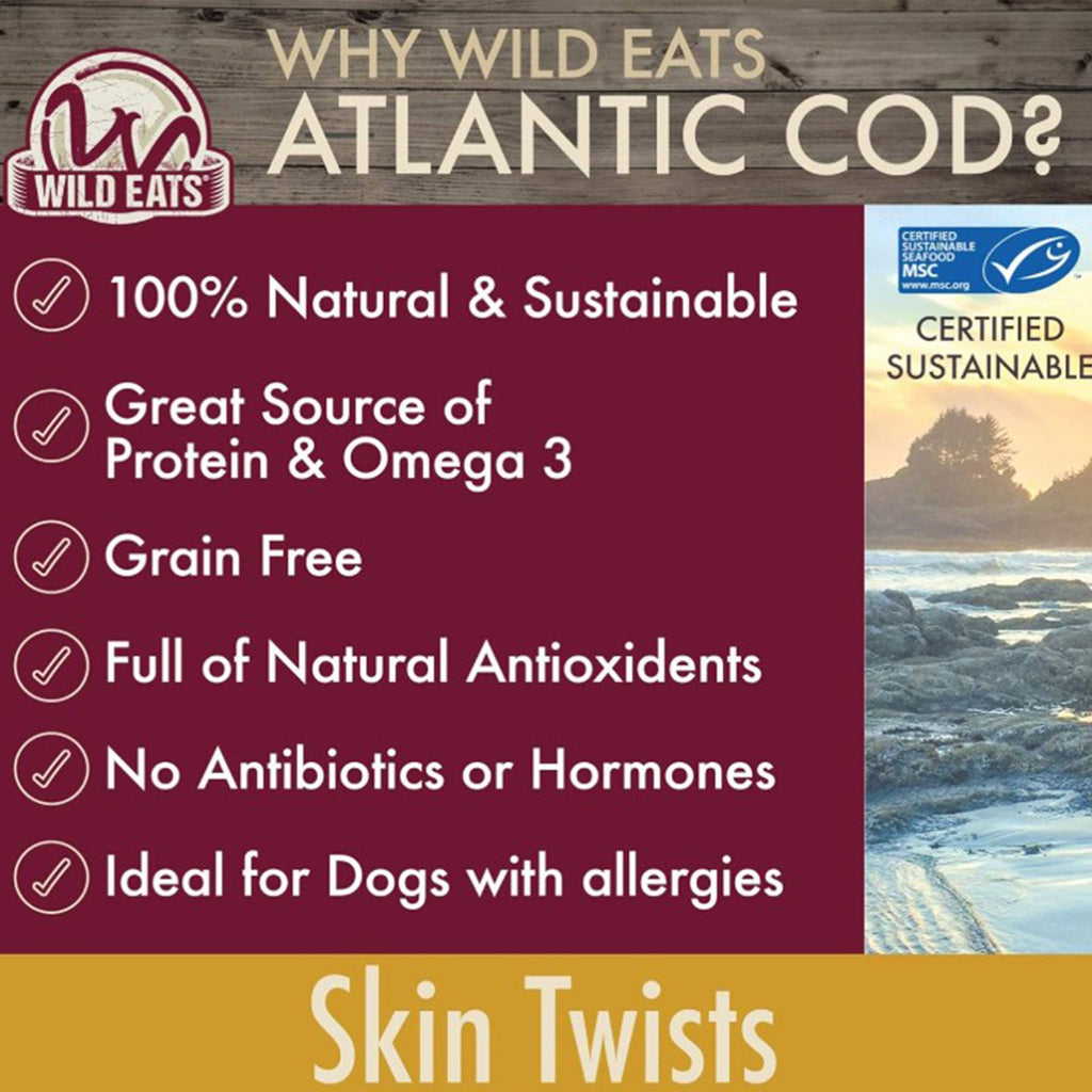 Wild Eats Cod Skin Twist Dog Treats, Chew